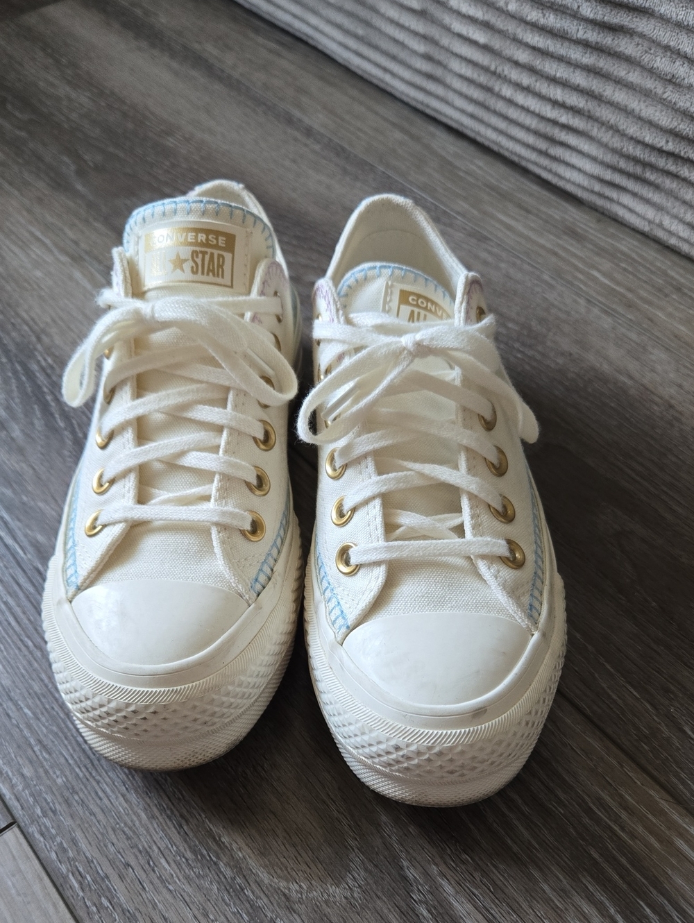Converse Low Top Sneakers in Cream with Gold Eyelets